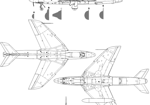 Самолет Hawker Hunter Mk 6 - чертежи, габариты, рисунки