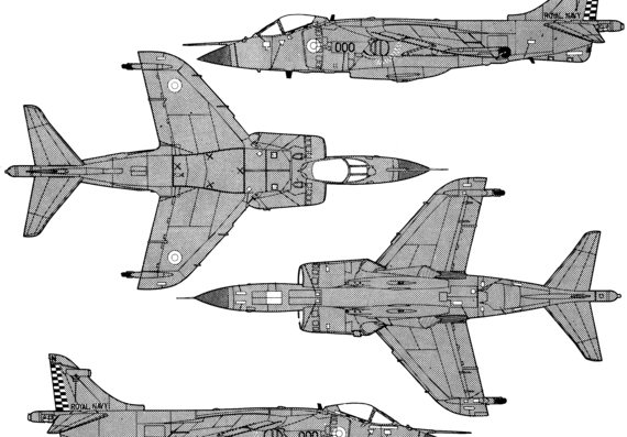 Самолет Hawker Sea Harrier FRS1 - чертежи, габариты, рисунки