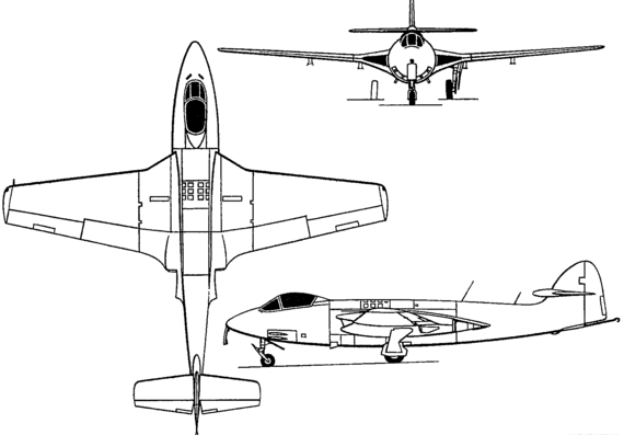 Самолет Hawker Sea Hawk (England) (1947) - чертежи, габариты, рисунки