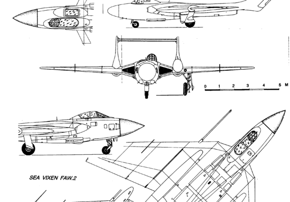 Самолет Hawker Sea Vixen - чертежи, габариты, рисунки