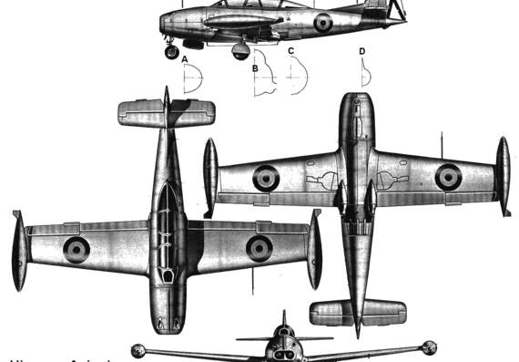 Самолет Hispano-Aviacion-HA-200-Saeta - чертежи, габариты, рисунки