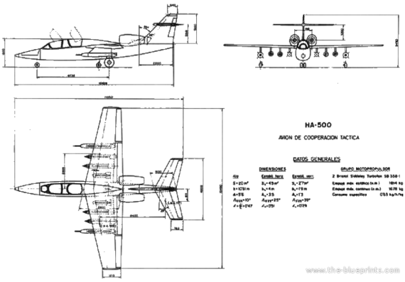 Hispano-Aviacion-HA-500-Alacran aircraft - drawings, dimensions, figures