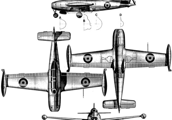 Самолет Hispano-Aviacion HA-200 Saeta - чертежи, габариты, рисунки