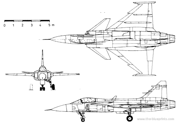Самолет JAS 39A Grippen - чертежи, габариты, рисунки