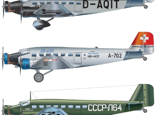 Самолет Junkers Ju-52-3M - чертежи, габариты, рисунки