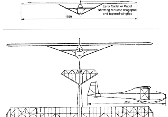 Самолет Kirby Kadet T MK 7 Sailplane - чертежи, габариты, рисунки