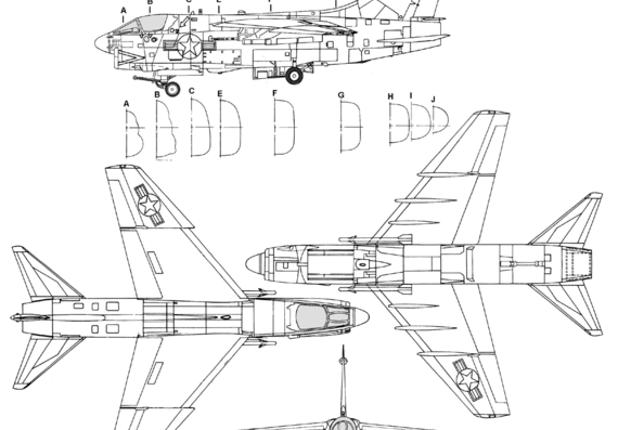 Самолет LTV A-7E Corsair II - чертежи, габариты, рисунки