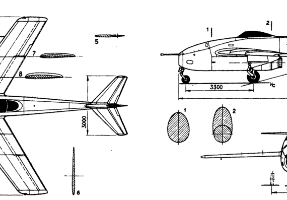 Самолет Лавочкин La-160 - чертежи, габариты, рисунки