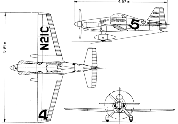Le Vier Cosmic Wind aircraft - drawings, dimensions, figures