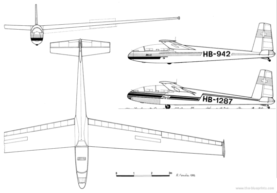 Самолет Let L-13 Blanik - чертежи, габариты, рисунки