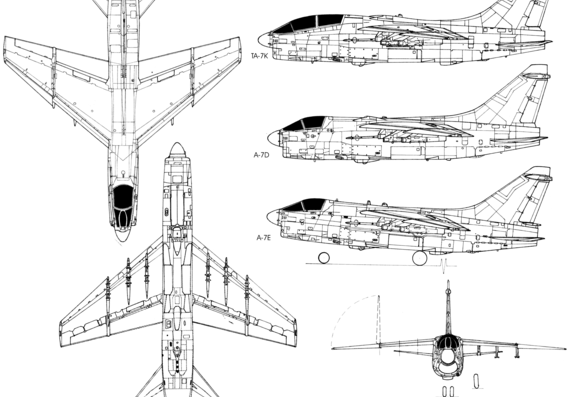 Самолет Ling-Temco-Vought A-7 Corsair II - чертежи, габариты, рисунки