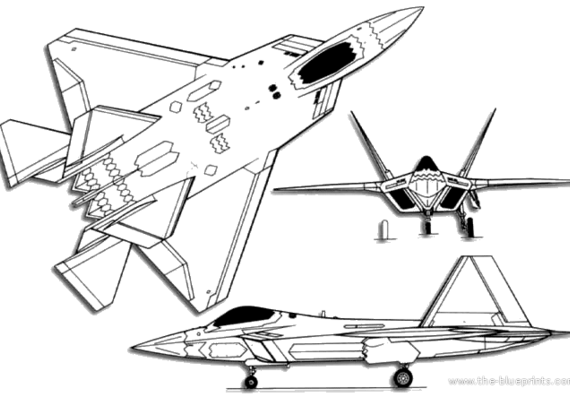 Lockheed-Martin-Boeing F-22 Raptor aircraft - drawings, dimensions, figures