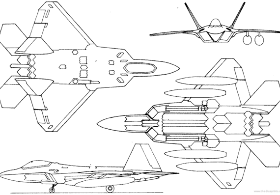 Самолет Lockheed-Martin F-22A Raptor - чертежи, габариты, рисунки