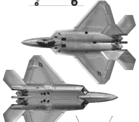 Самолет Lockheed-Martin F-22 Raptor - чертежи, габариты, рисунки