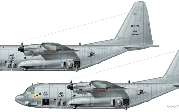 Самолет Lockheed AC-130H Spectre - чертежи, габариты, рисунки