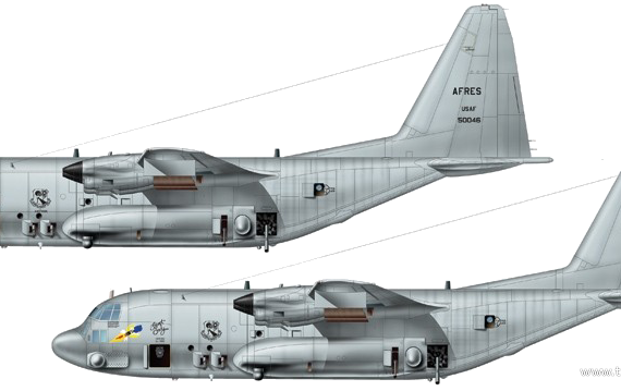 Самолет Lockheed AC-130H Spectre Gunship - чертежи, габариты, рисунки