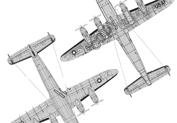 Самолет Lockheed C-121C Constellation - чертежи, габариты, рисунки