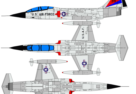 Самолет Lockheed F-104B Starfighter - чертежи, габариты, рисунки