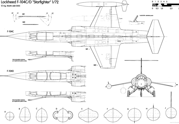 Самолет Lockheed F-104C-D Starfighter - чертежи, габариты, рисунки