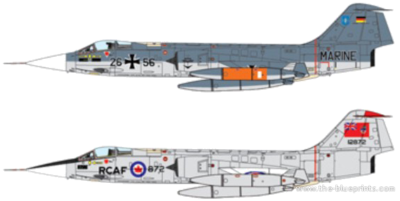 Самолет Lockheed F-104G Starfighter - чертежи, габариты, рисунки