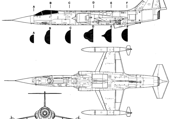 Самолет Lockheed F-104 Starfighter - чертежи, габариты, рисунки
