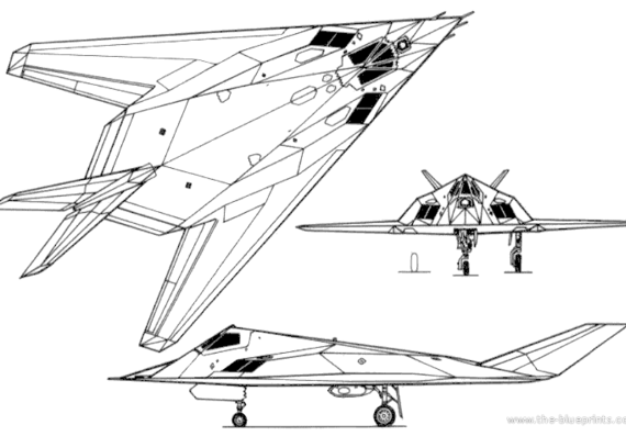 Самолет Lockheed F-117A Nighthawk - чертежи, габариты, рисунки