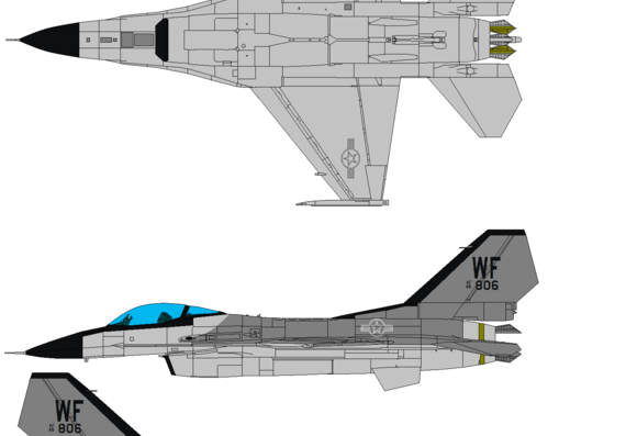 Самолет Lockheed F-16kia Super Falcon - чертежи, габариты, рисунки