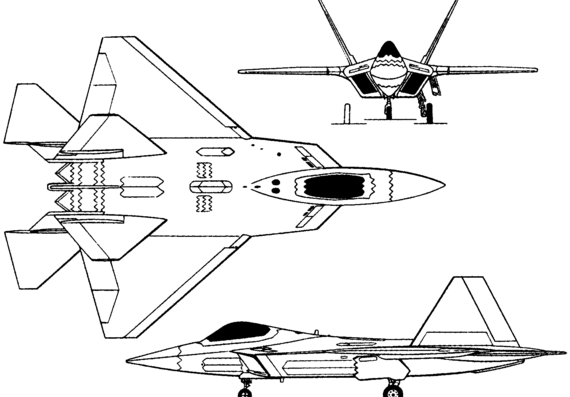 Самолет Lockheed F-22 Raptor (USA) (1990) - чертежи, габариты, рисунки