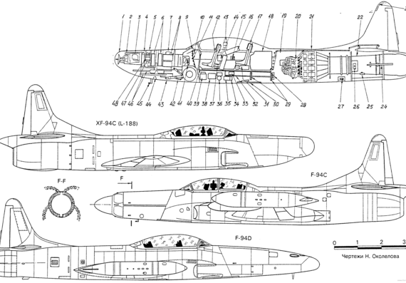 Самолет Lockheed F-94 Starfire - чертежи, габариты, рисунки