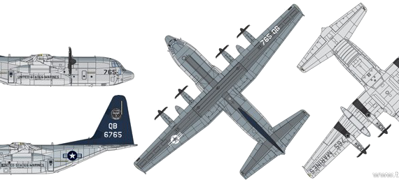 Самолет Lockheed HC-130J Hercules - чертежи, габариты, рисунки