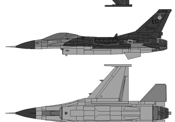 Самолет Lockheed Martin F-16 Fighting Falcon - чертежи, габариты, рисунки
