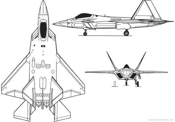 Самолет Lockheed Martin F-22 Raptor - чертежи, габариты, рисунки