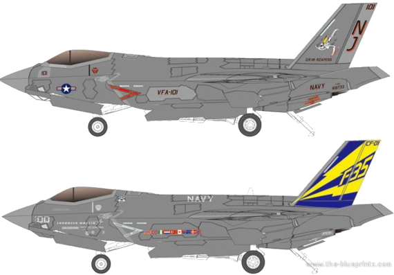 Самолет Lockheed Martin F-35C Lightning II - чертежи, габариты, рисунки