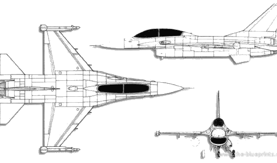 Самолет Lockheed Martin (General Dynamics) F-16B Fighting Falcon - чертежи, габариты, рисунки