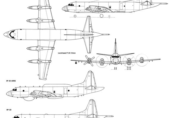 Самолет Lockheed P-3C Orion - чертежи, габариты, рисунки