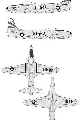 Самолет Lockheed P-80C Shooting Star - чертежи, габариты, рисунки