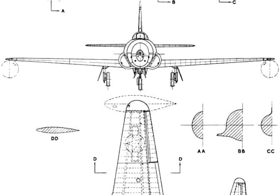 Самолет Lockheed P-80 Shooting Star - чертежи, габариты, рисунки