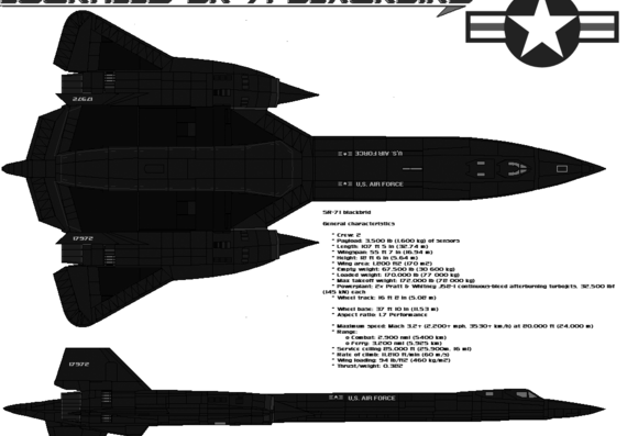 Самолет Lockheed SR-71 Black Bird - чертежи, габариты, рисунки