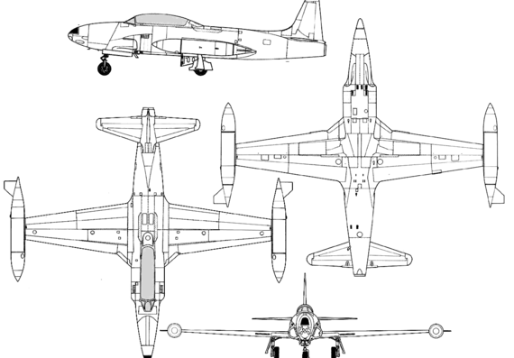 Самолет Lockheed T-33 - чертежи, габариты, рисунки