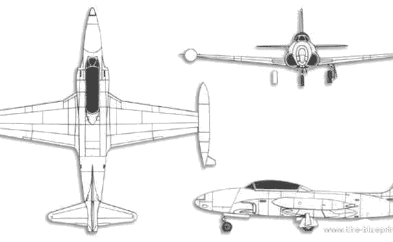 Самолет Lockheed T-33 Shooting Star - чертежи, габариты, рисунки