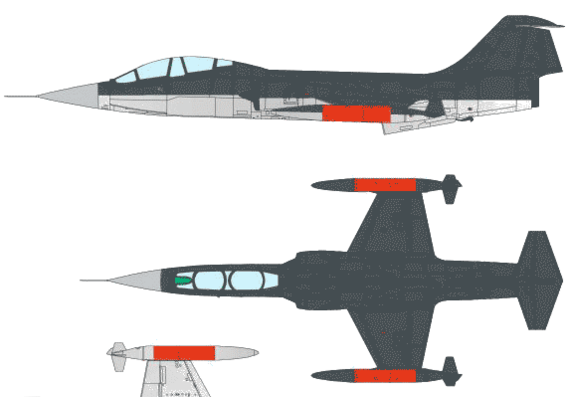 Самолет Lockheed TF-104G Starfighter - чертежи, габариты, рисунки