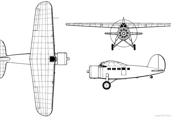 Самолет Lockheed Vega - чертежи, габариты, рисунки