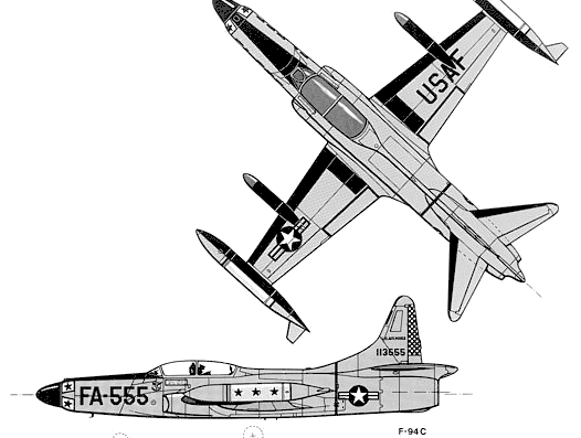 Самолет Lockheed YF-94 F-94 C Starfire - чертежи, габариты, рисунки