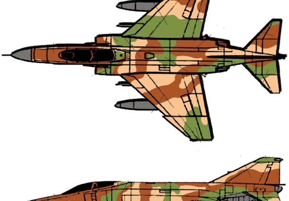 Самолет McDonnell-Douglas F-4E Phantom II - чертежи, габариты, рисунки