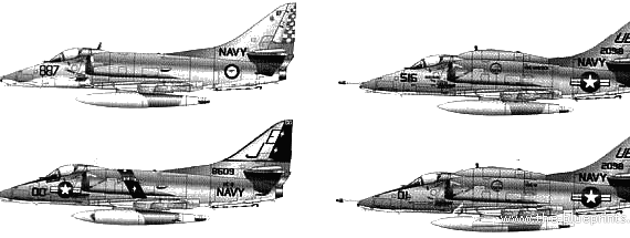 Самолет McDonnell Douglas A-4G Skyhawk - чертежи, габариты, рисунки