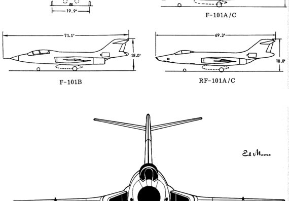 Самолет McDonnell Douglas F-101 - чертежи, габариты, рисунки