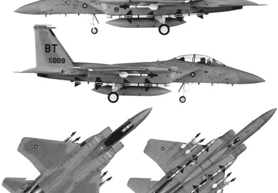 Самолет McDonnell Douglas F-15D Eagle - чертежи, габариты, рисунки