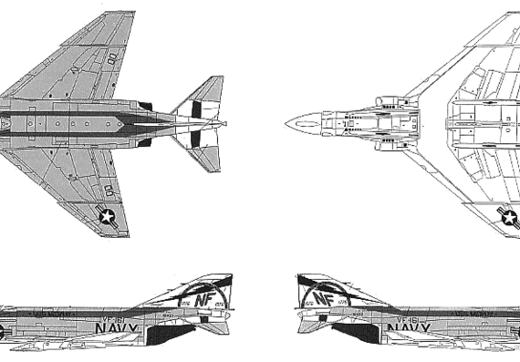 Самолет McDonnell Douglas F-4B N Phantom - чертежи, габариты, рисунки
