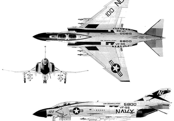 Самолет McDonnell Douglas F-4J Phantom II - чертежи, габариты, рисунки