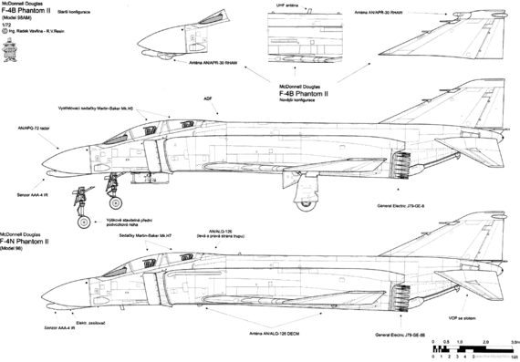 Самолет McDonnell Douglas F-4 Phantom II - чертежи, габариты, рисунки